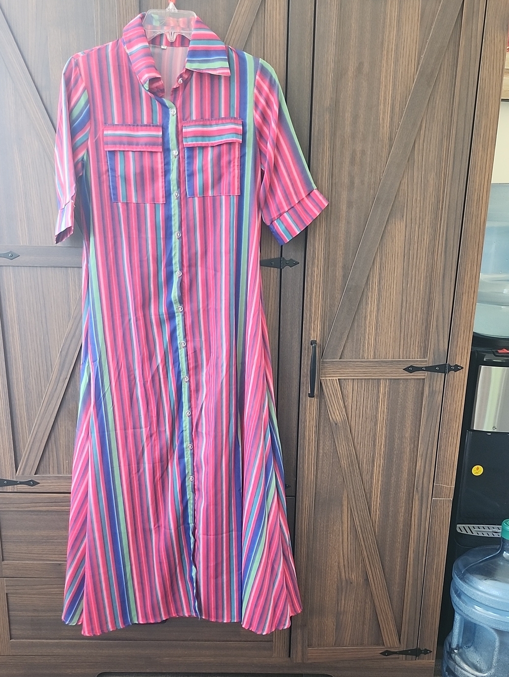 Striped Pink Button-Front Shirt Dress